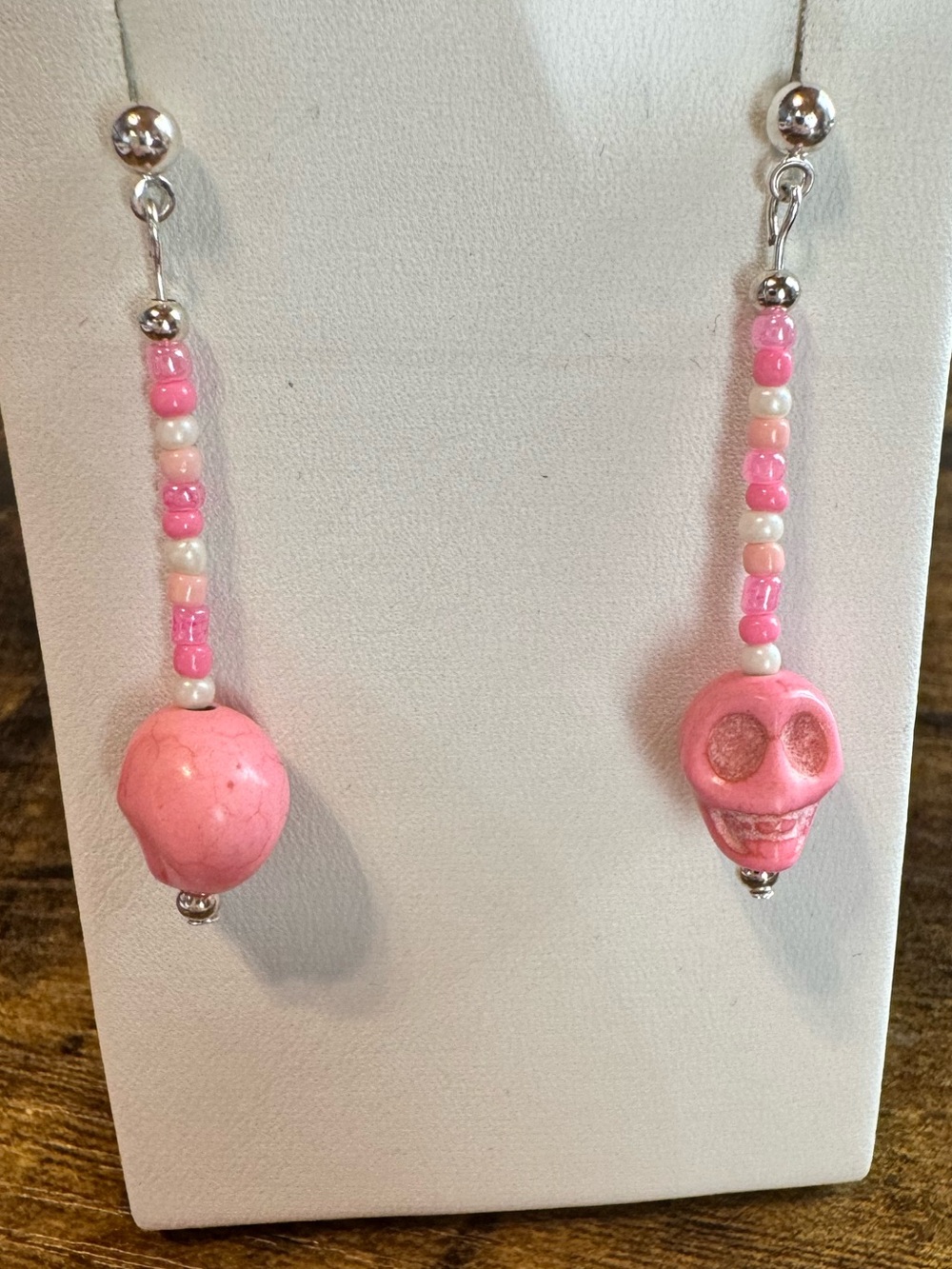 Pink Skull Beaded Dangle Earrings